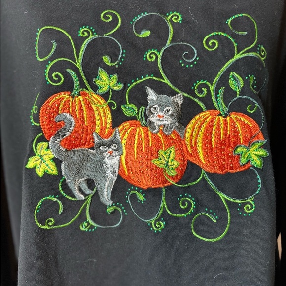 Erika Black Long Sleeve Fall Halloween Embroidered Top - Picture 2 of 5